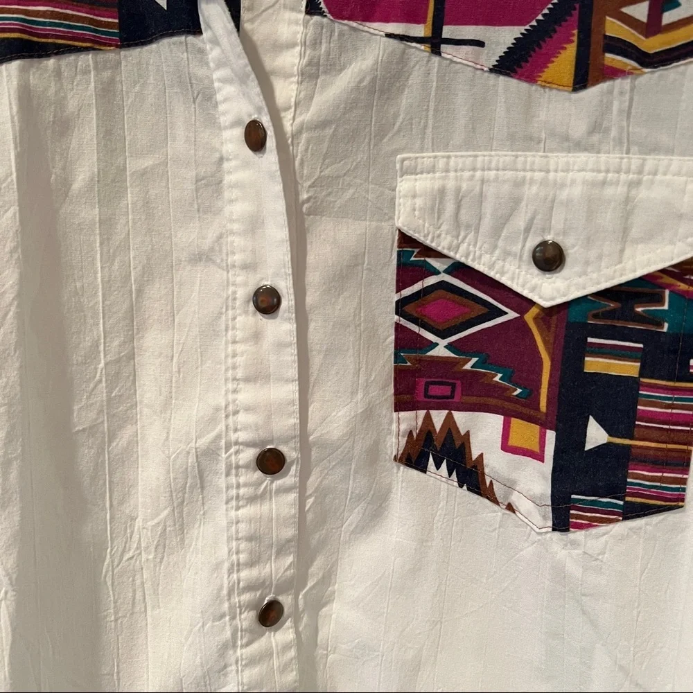 Vintage Tapestry Button Front Lightweight Blouse Aztec Southwestern Print Rodeo - Picture 4 of 8